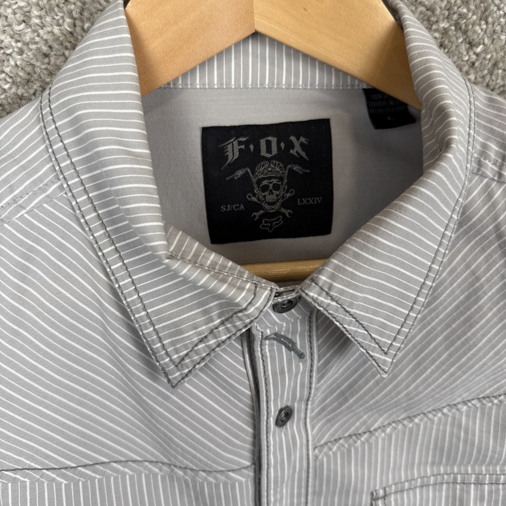 Fox Racing‎ Night Grooves Long Sleeve Woven Shirt Men's Size Large Gray Striped - Picture 5 of 9